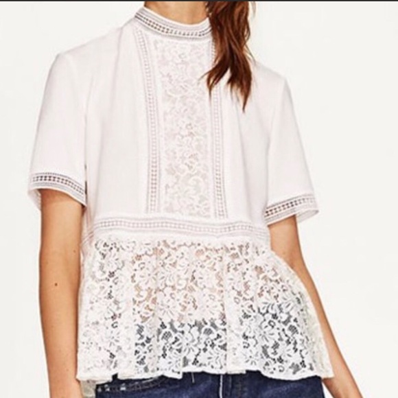 Zara elegant white lace peplum top - Picture 3 of 8
